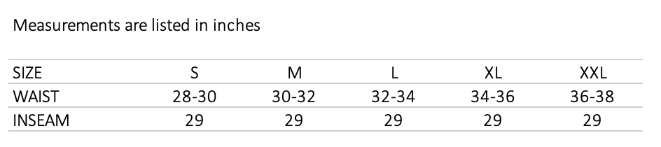 Nylon Pant Peach size chart