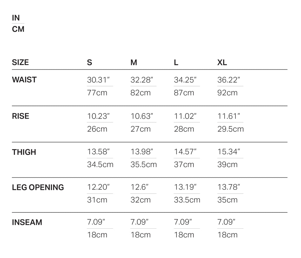 COTTON/NYLON TRACK SHORT DEEP YELLOW size chart