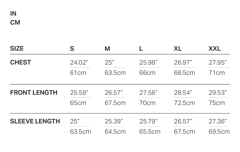 COTTON/NYLON TRACK JACKET BLACK size chart