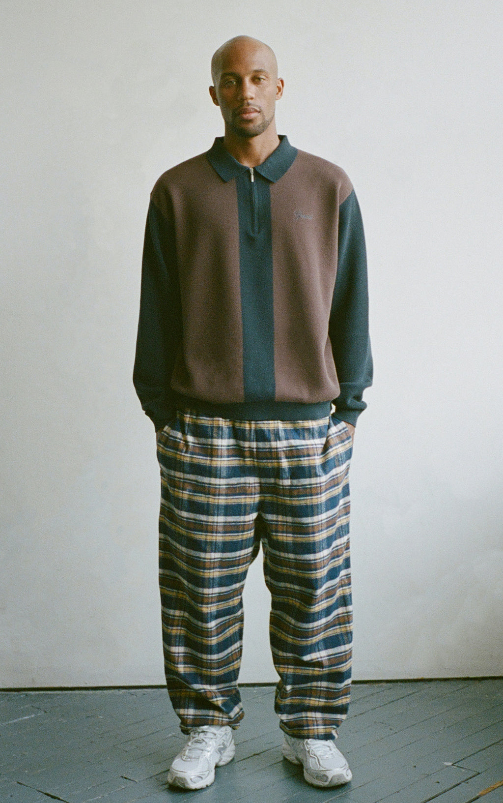 KNIT QUARTER ZIP ESPRESSO/NAVY