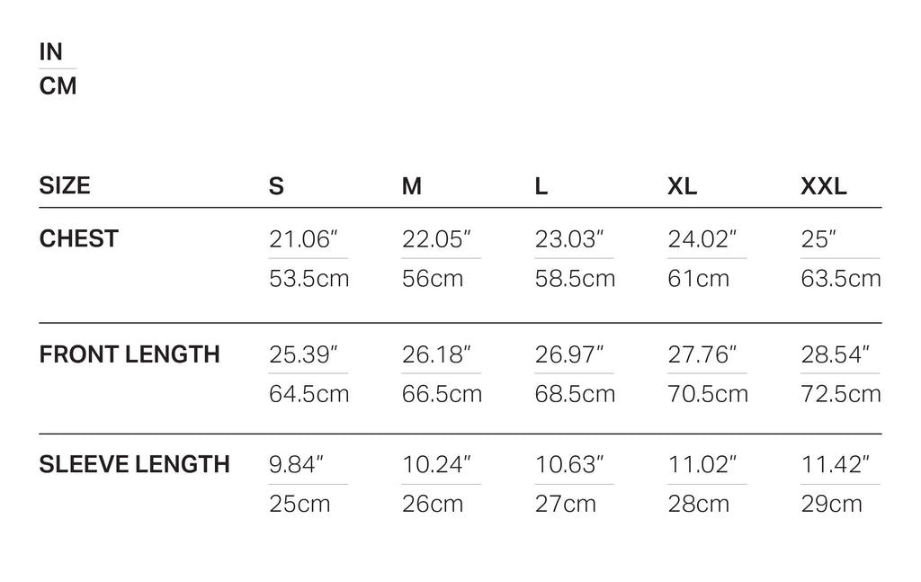 KNIT QUARTER ZIP BLACK size chart