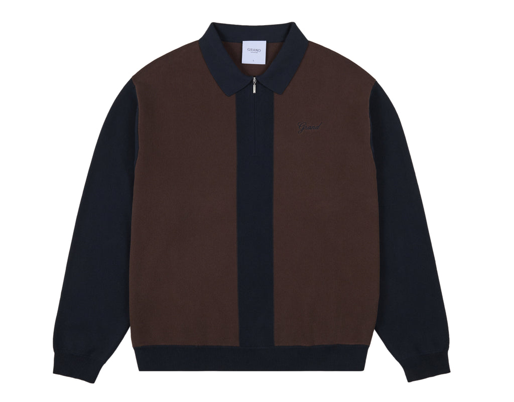 KNIT QUARTER ZIP ESPRESSO/NAVY