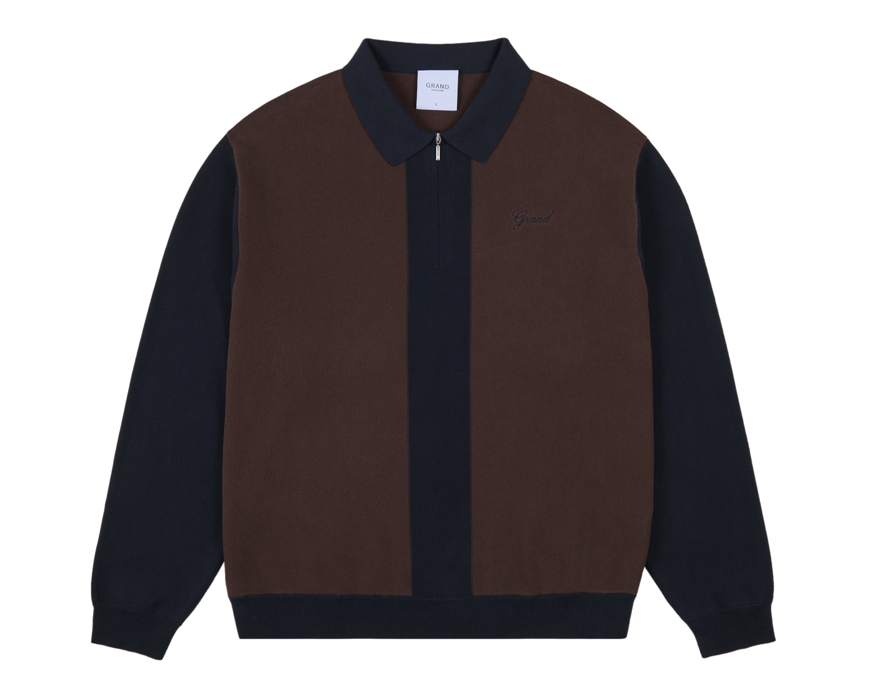 KNIT QUARTER ZIP ESPRESSO/NAVY