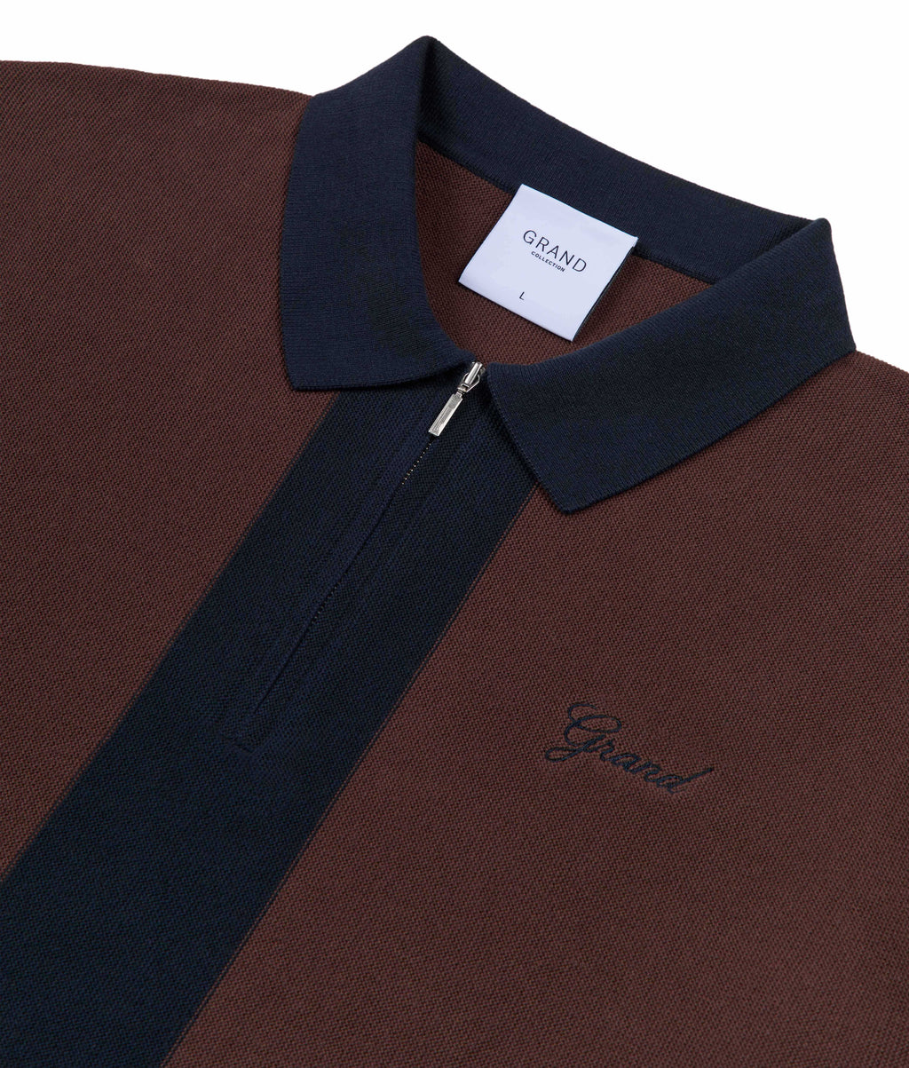 KNIT QUARTER ZIP ESPRESSO/NAVY