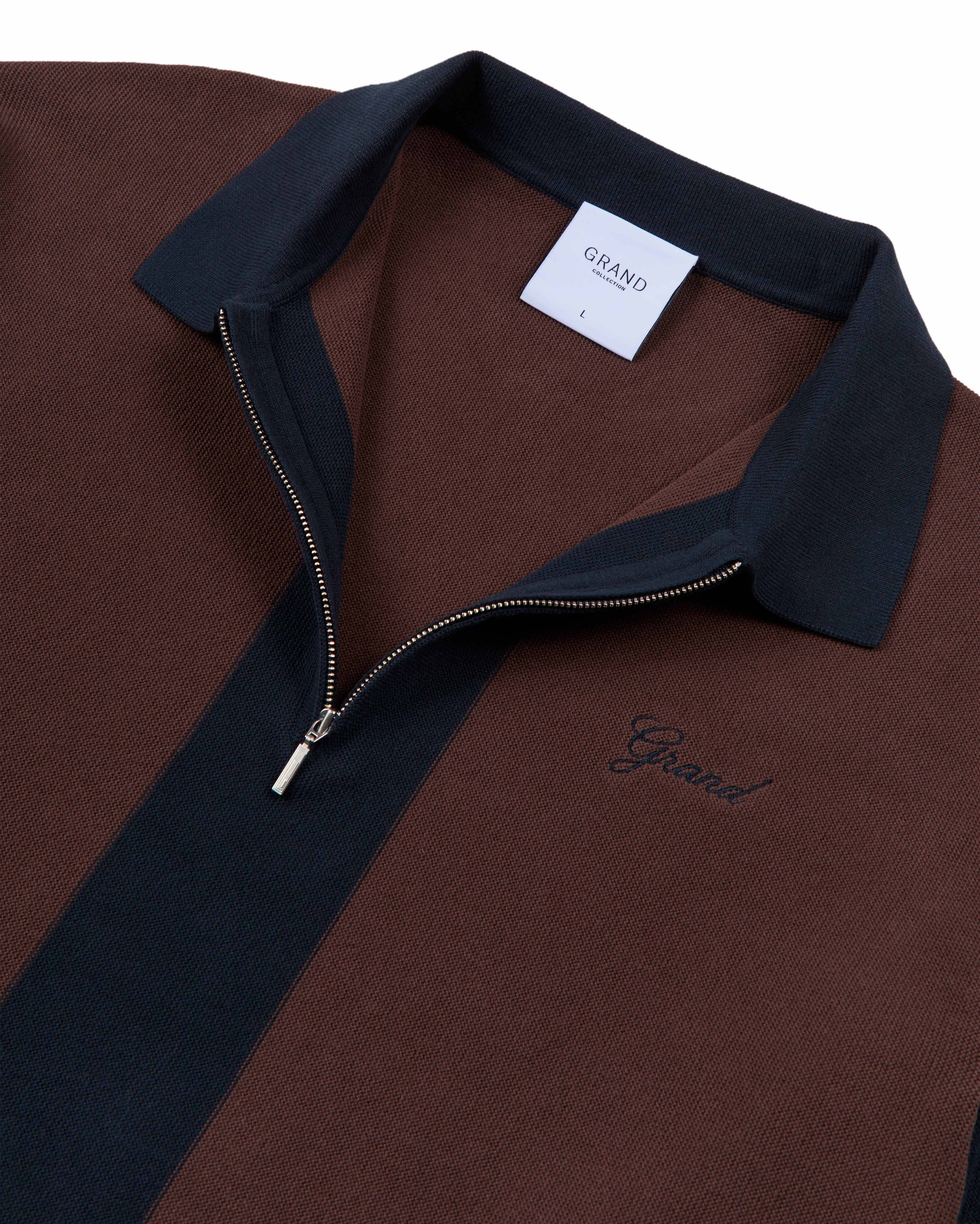 KNIT QUARTER ZIP ESPRESSO/NAVY