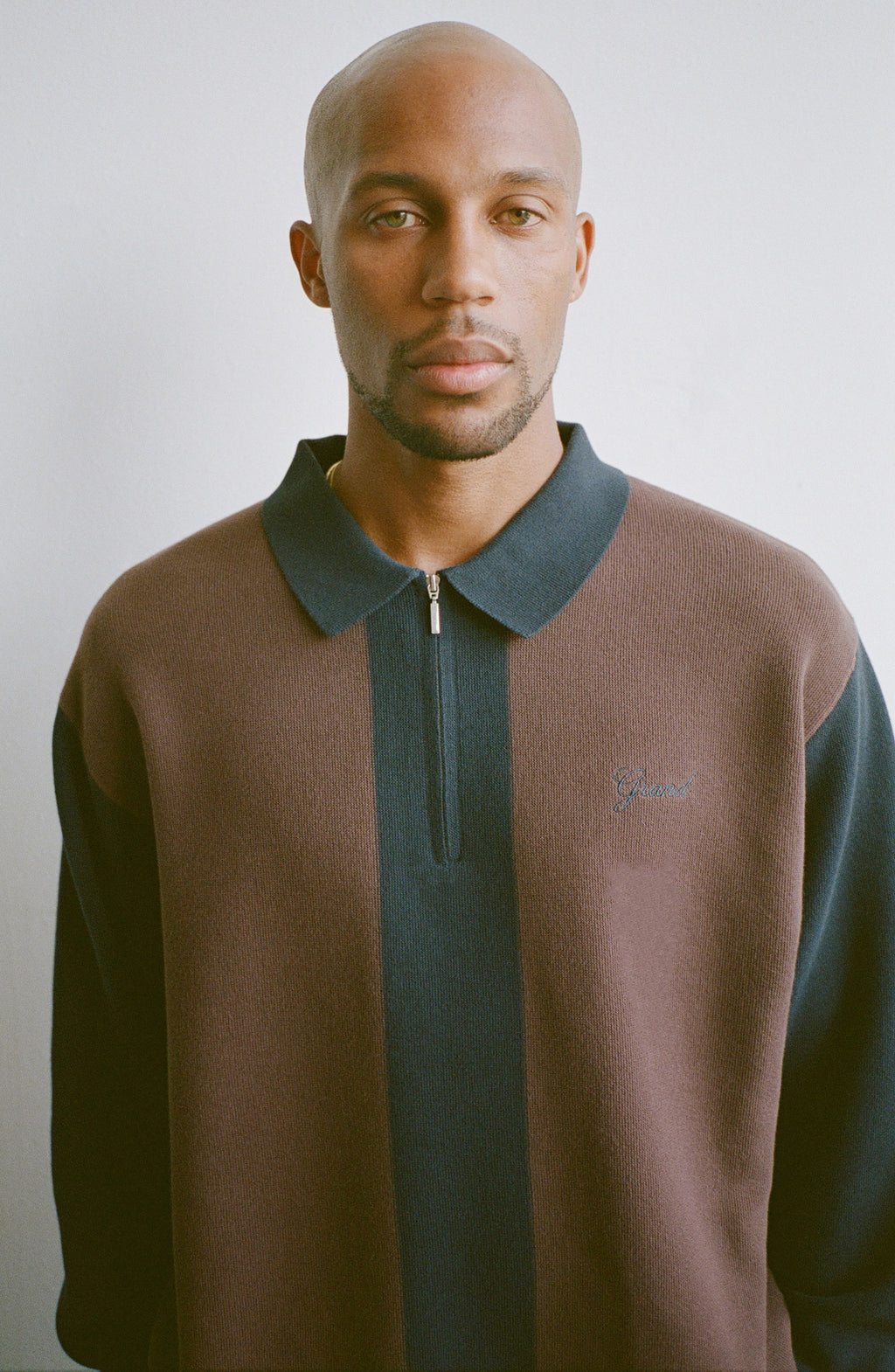 KNIT QUARTER ZIP ESPRESSO/NAVY