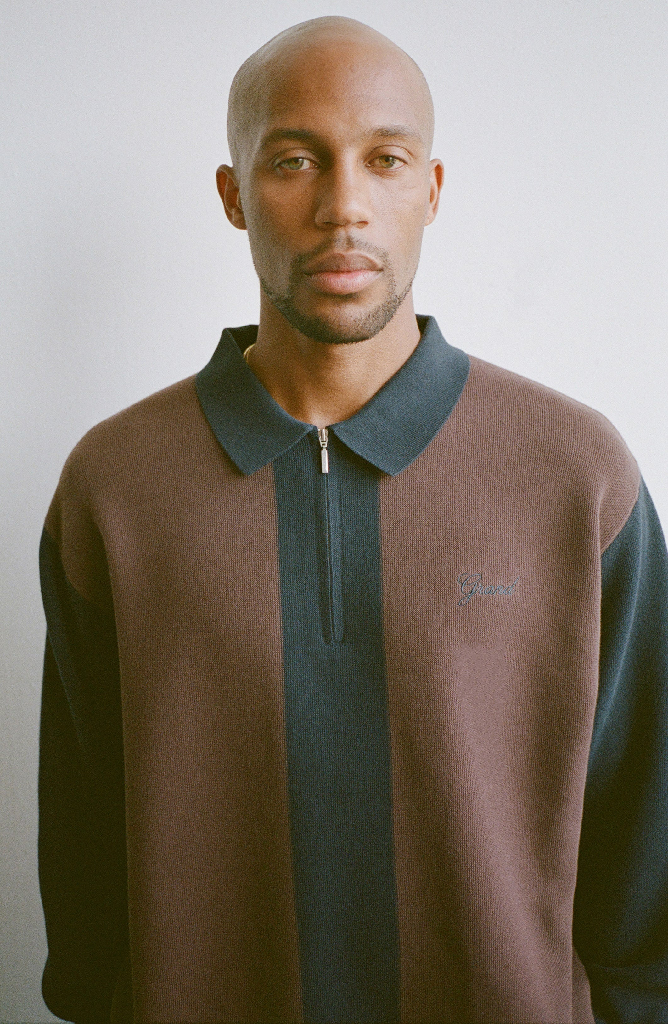 KNIT QUARTER ZIP ESPRESSO/NAVY