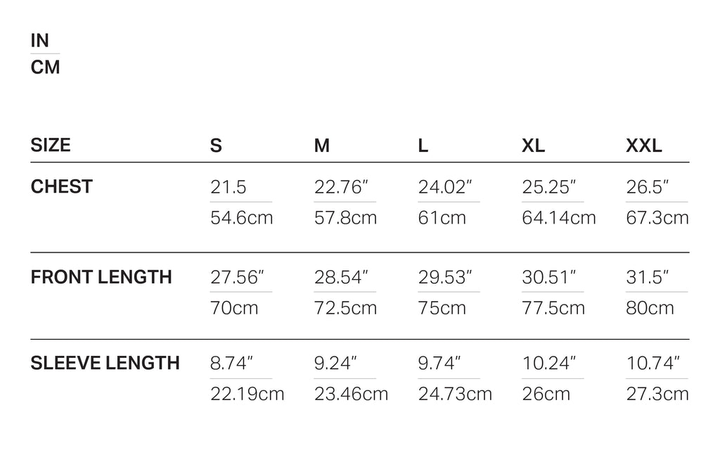 NEW YORK TEE BLACK size chart