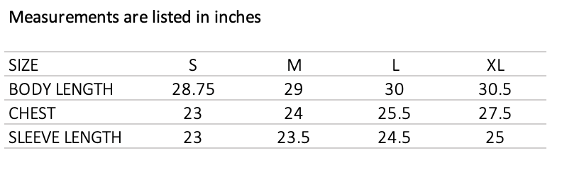 Nylon/Fleece Jacket Forest size chart