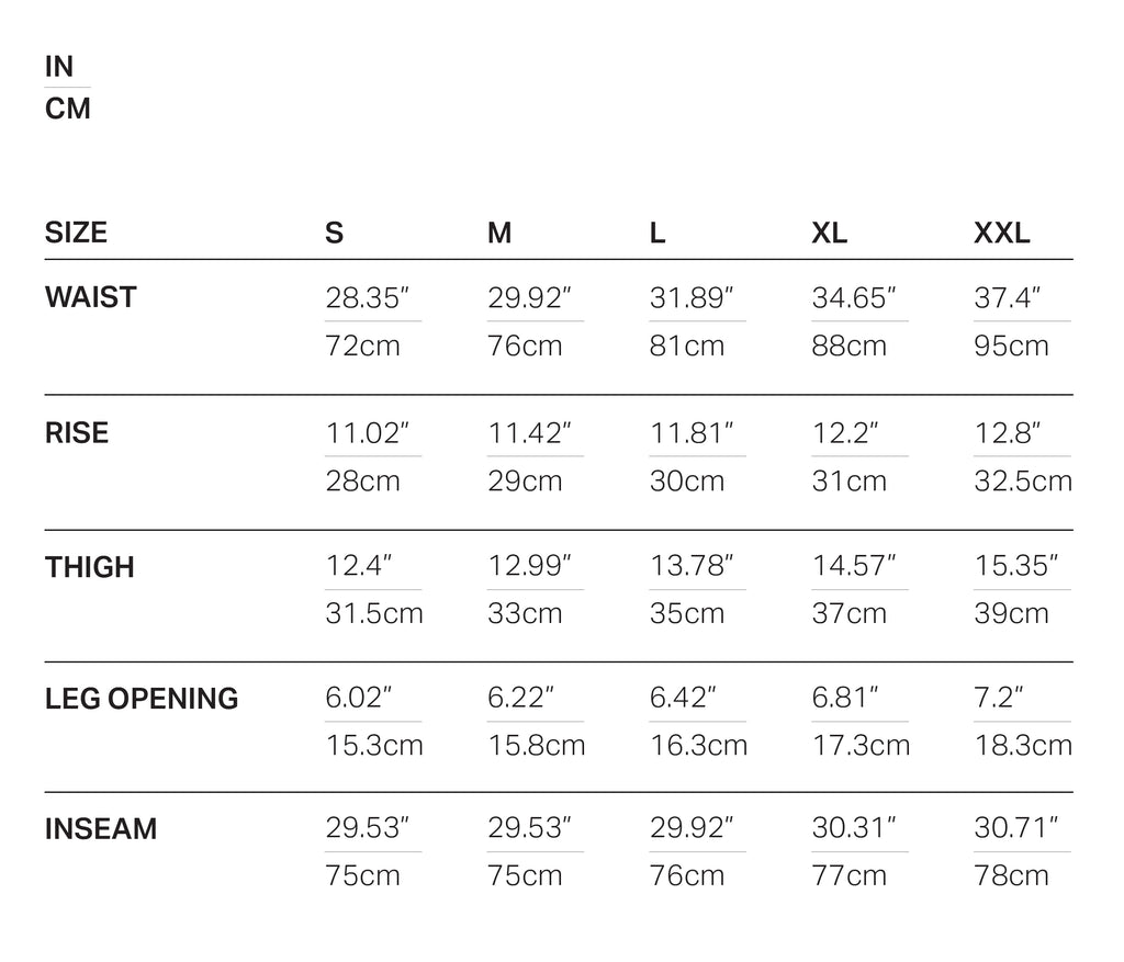 Script SweatPant Midnight Navy size chart