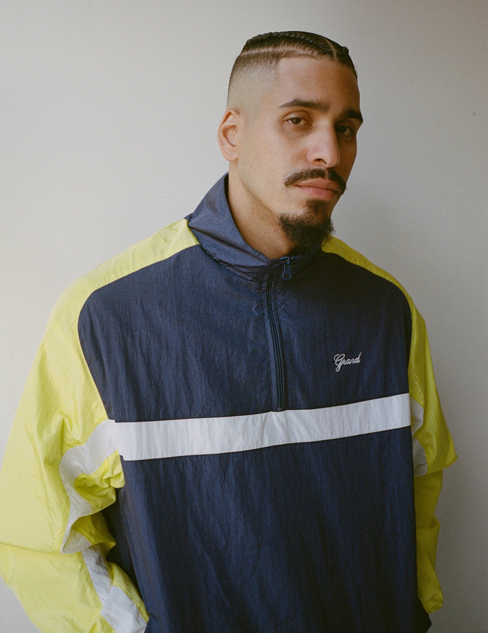 Quarter Zip Nylon Pullover Navy/Yellow