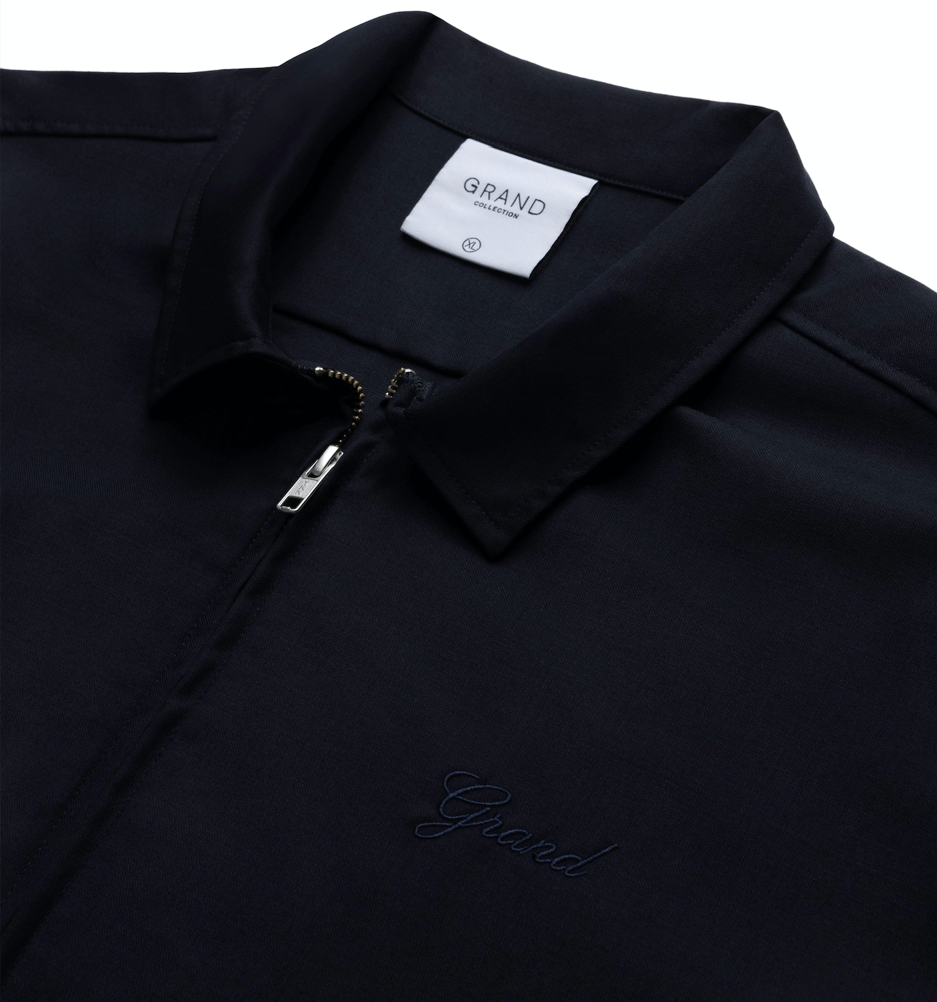WOOL SHORT SLEEVE ZIP UP SHIRT NAVY