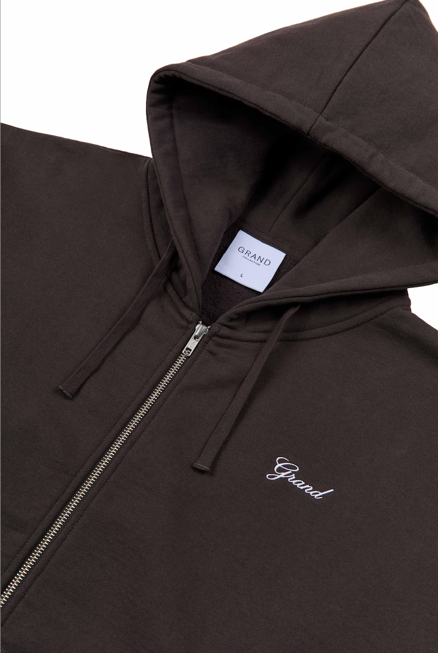 ZIP UP SCRIPT SWEATSHIRT ESPRESSO