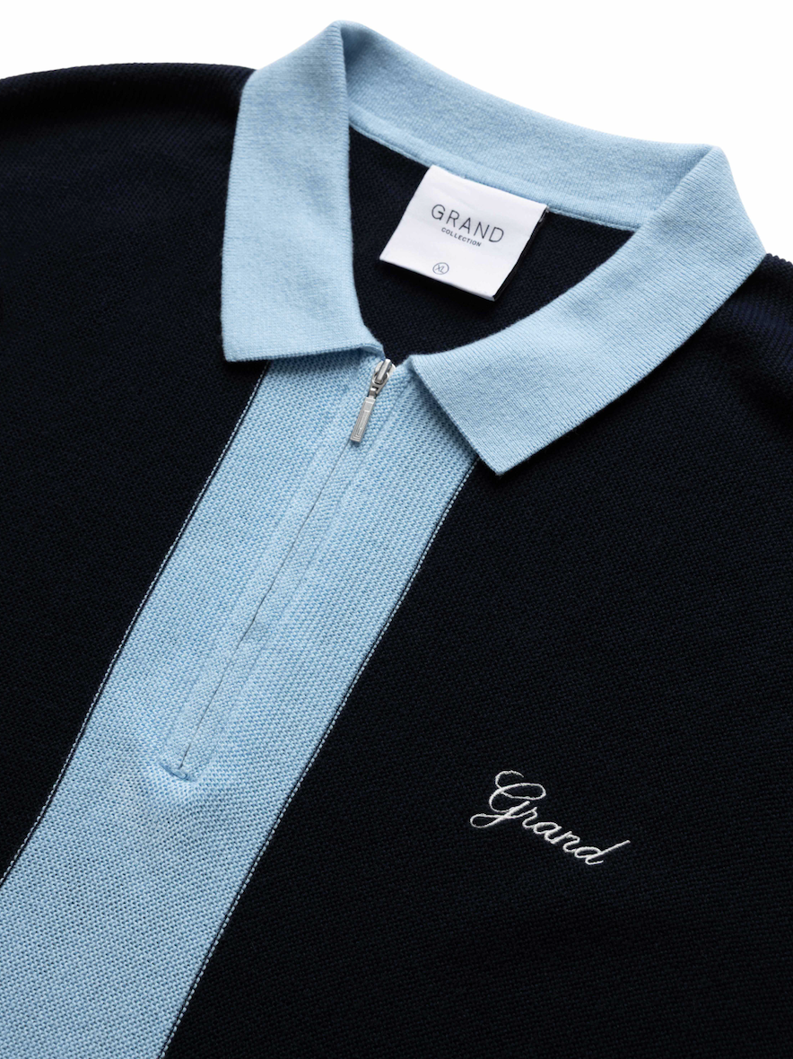 KNIT QUARTER ZIP NAVY/POWDER BLUE