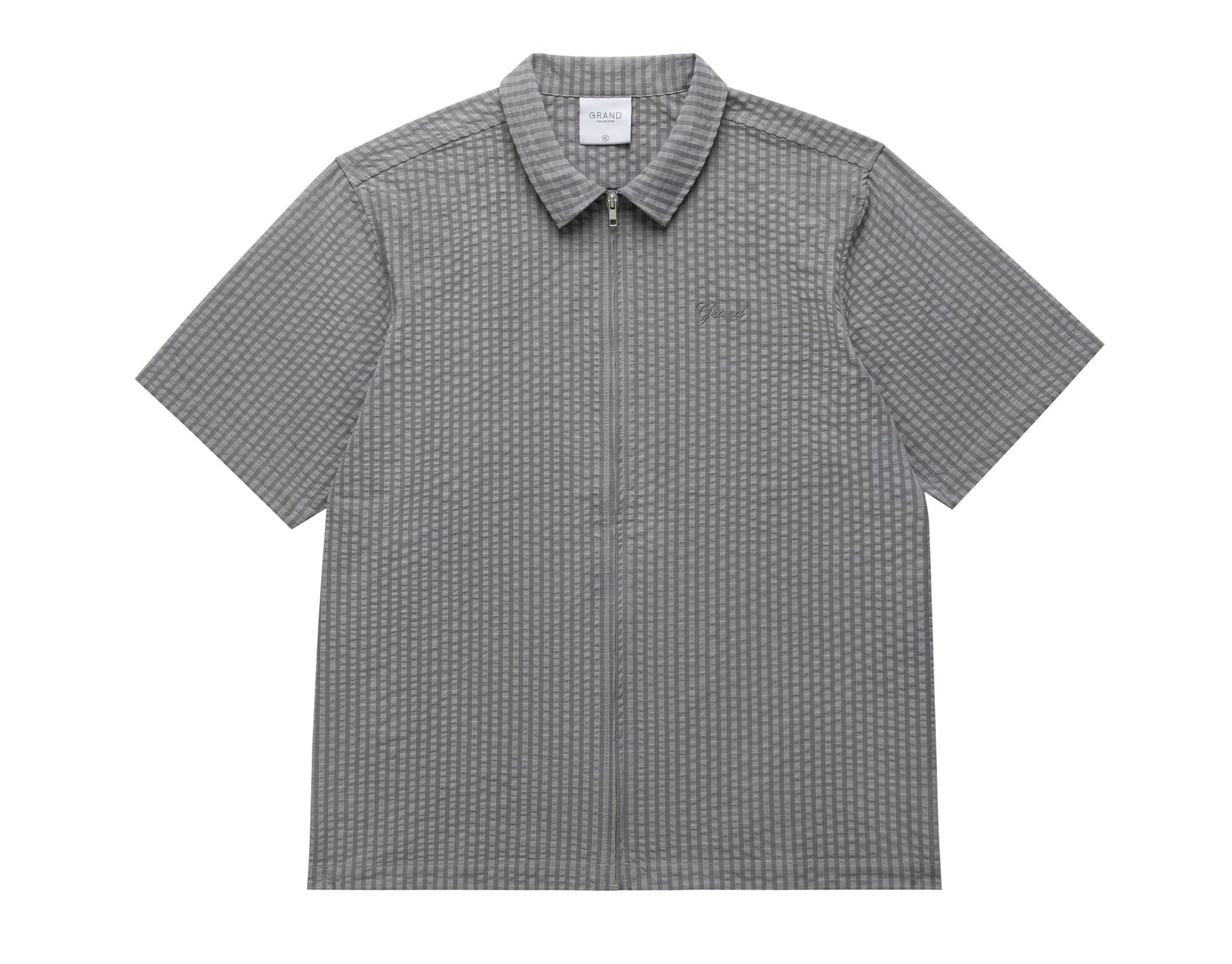 SEERSUCKER SHORT SLEEVE ZIP UP GREY