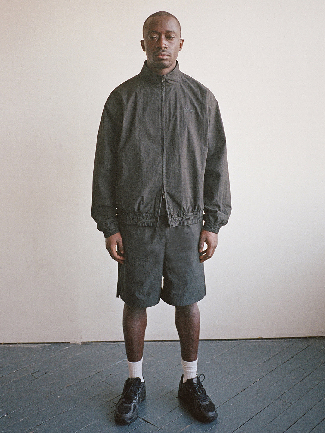 COTTON/NYLON TRACK JACKET BLACK
