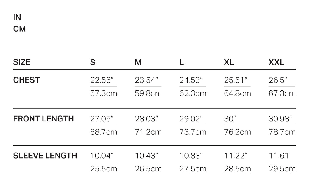 WOOL SHORT SLEEVE ZIP UP SHIRT size chart