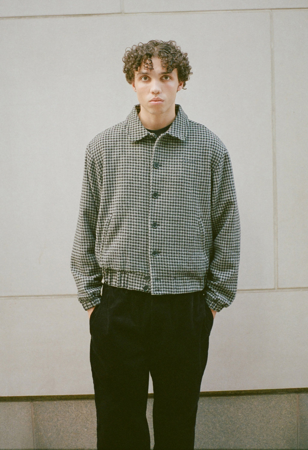 WOOL HOUNDSTOOTH BLOUSON JACKET BLACK/GREY