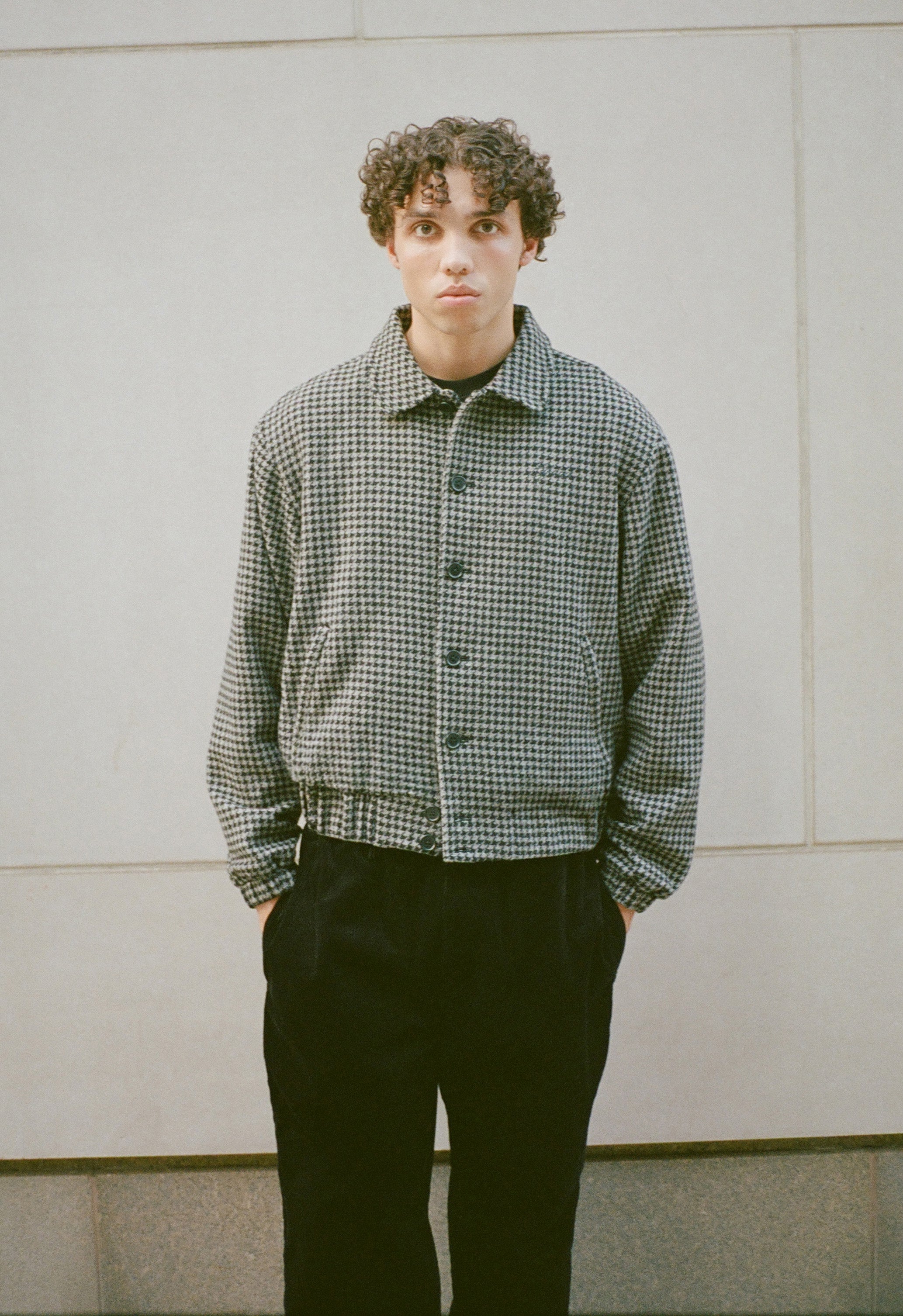 WOOL HOUNDSTOOTH BLOUSON JACKET BLACK/GREY