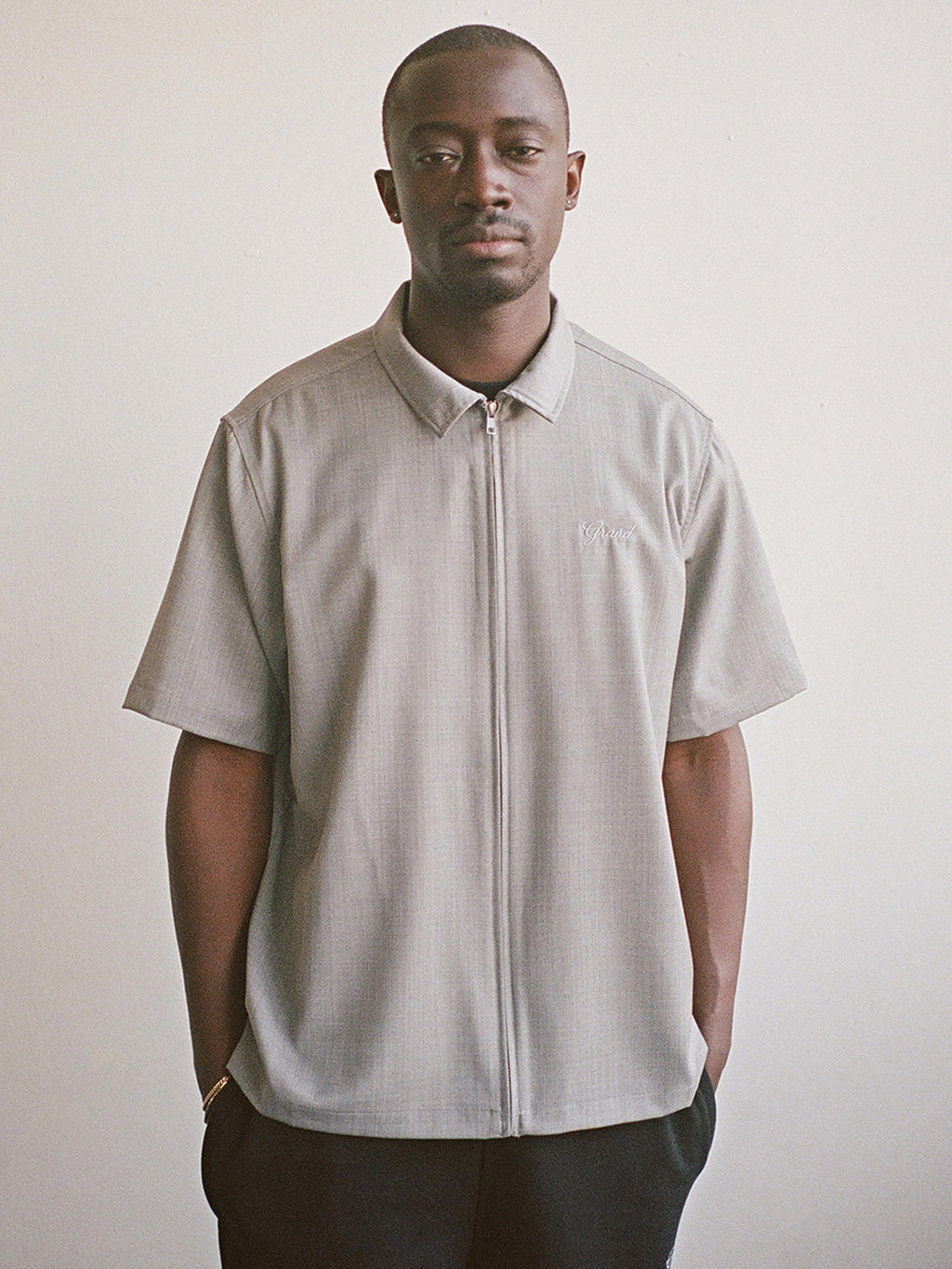 WOOL SHORT SLEEVE ZIP UP SHIRT