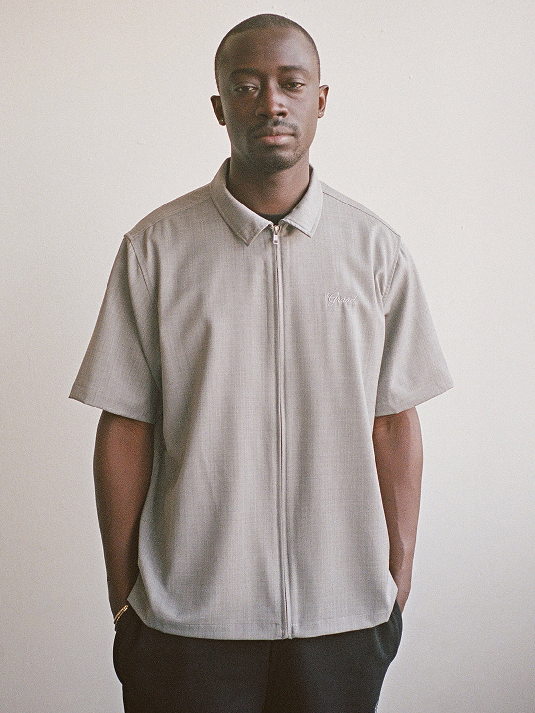 WOOL SHORT SLEEVE ZIP UP SHIRT