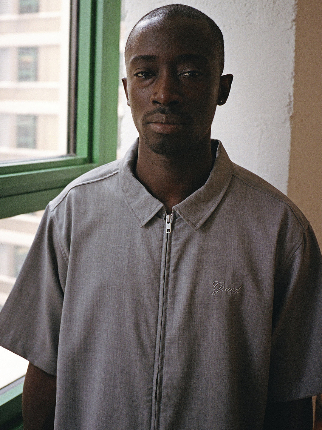 WOOL SHORT SLEEVE ZIP UP SHIRT