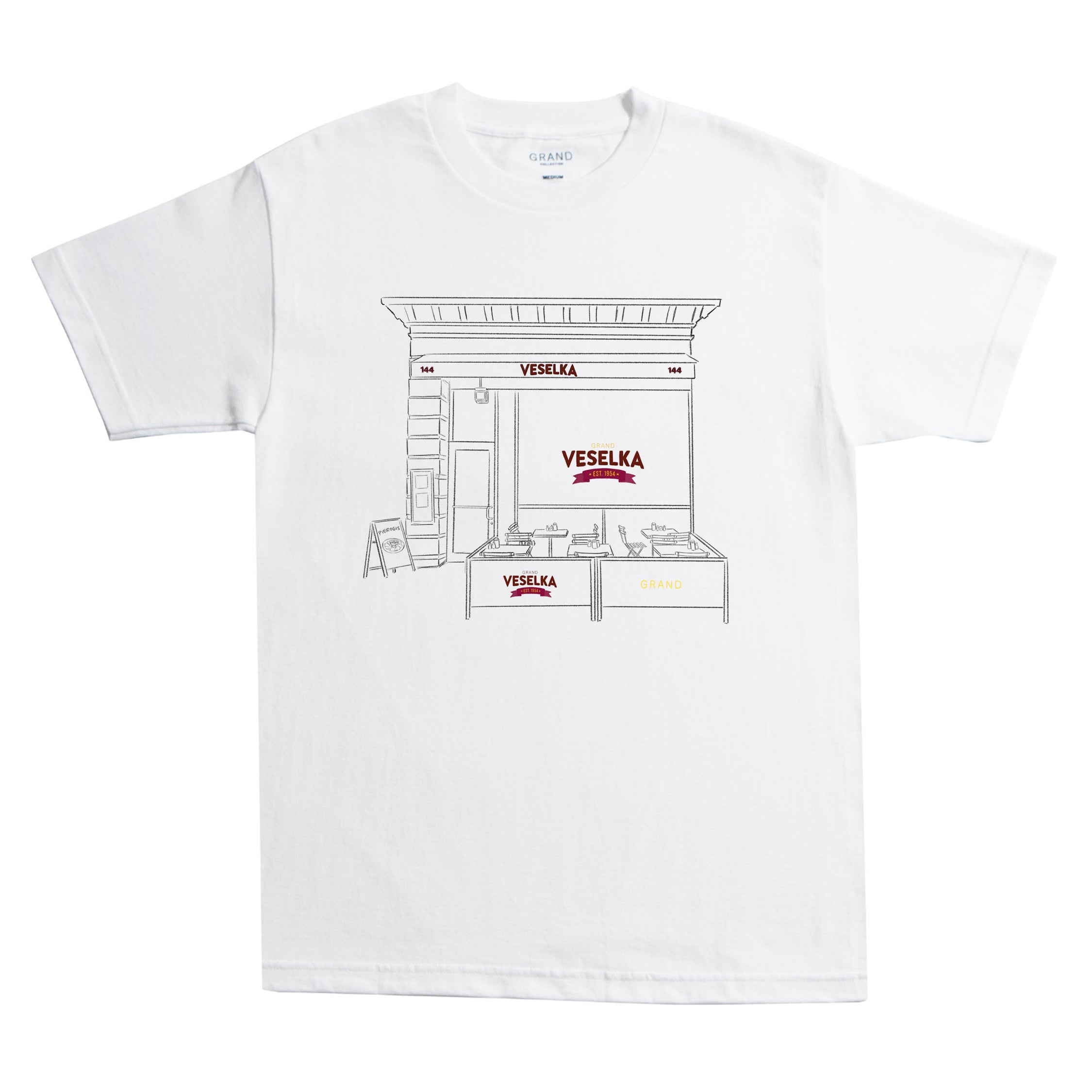 Veselka X Grand Storefront Tee White