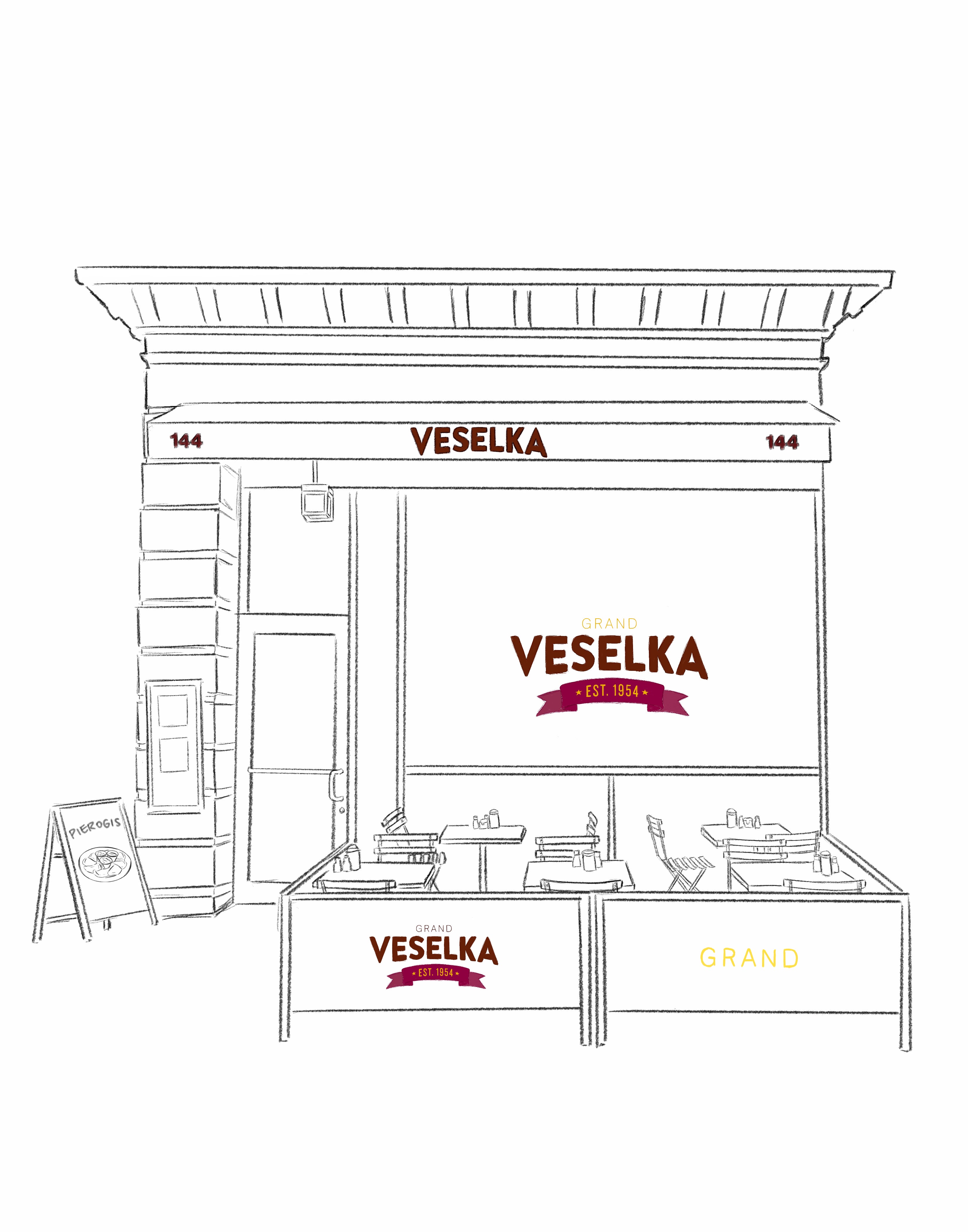 Veselka X Grand Storefront Tee White