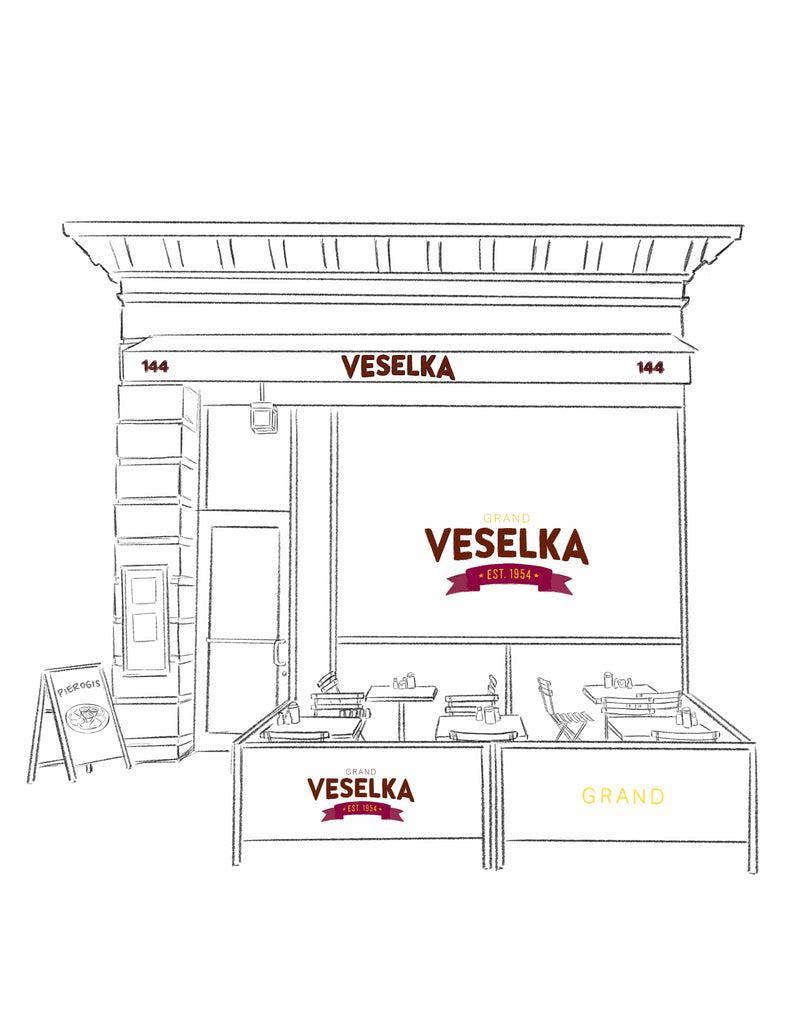 Veselka X Grand Storefront Tee White